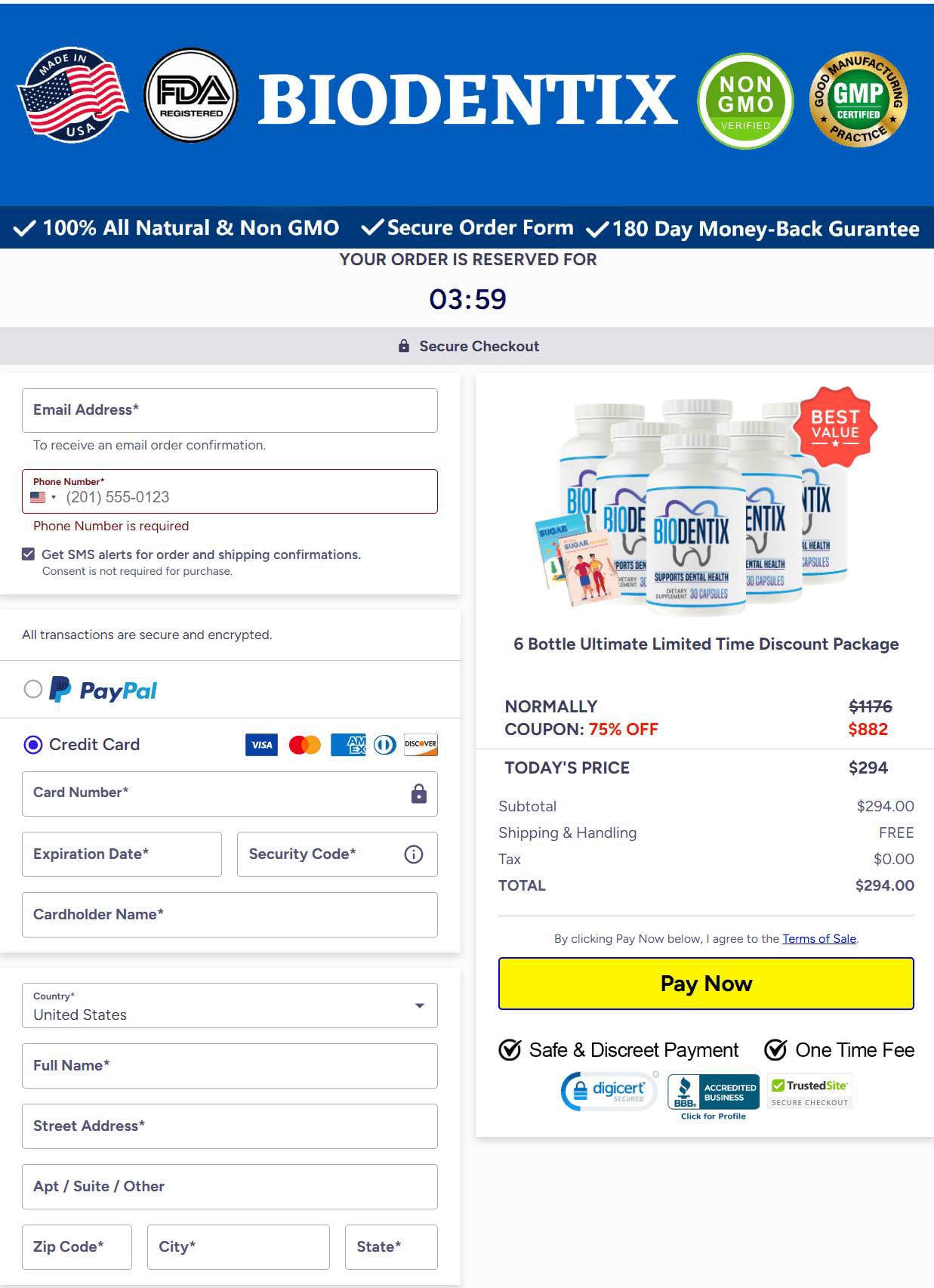 Biodentix final checkout page picture